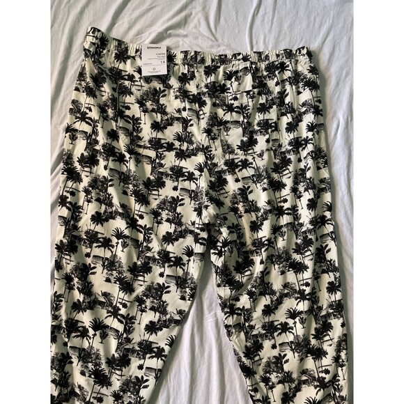 Capri Pants Mid Rise Palm Tree Print Black & White Size Plus 1X Summer Style - Picture 8 of 8